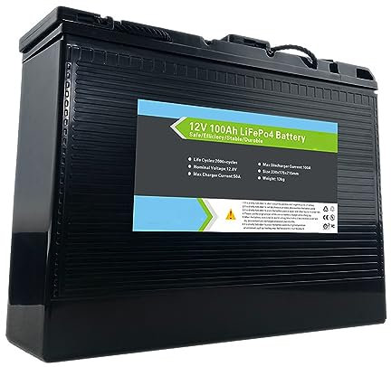 WILLQ Batería LiFePO4 100Ah 12,8V Respaldo energía Emergencia batería Recargable de fosfato Hierro Litio 2000 ciclos Profundos para Sistema Panel Solar RV batería Repuesto 12 voltios
