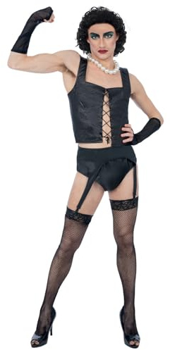 Smiffys Rocky Horror Show Frank N Furter Kostüm für Erwachsene, Korsett, Strapsgürtel, Hose, Handschuhe & Halskette, offizielles Rocky Horror Lizenz-Outfit mit Spitzendetail & Gruppenkostüm