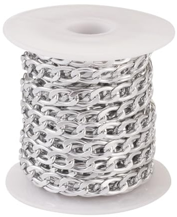 Boutigem 16.4 Feet Aluminum Curb Chains Silver Twisted Metal Bracelets Necklaces Link Chains Bulk 10x6x1.6mm for DIY Jewellery Making