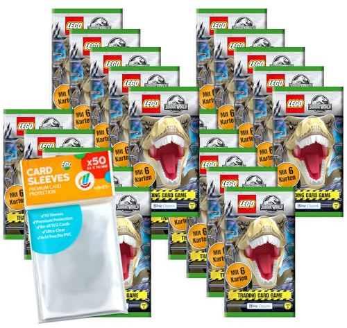 Bundle mit Blue Ocean Lego Jurassic World - Serie 3 Trading Cards - 20 Booster + Exklusive Collect-it Hüllen