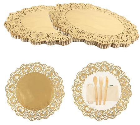 LOYORTY 200 centrini di carta rotondi usa e getta da 30,5 cm, per tavoli, centrini in carta dorata per torte, artigianato, feste, matrimoni, decorazioni per la tavola