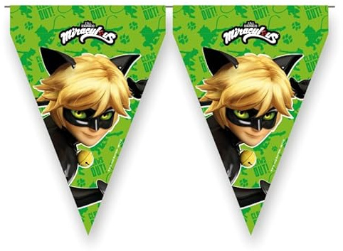 BeenSmile, Miraculous Flagge, schwarze Katze, Wimpelkette für Kinder, Dekoration für Kindergeburtstag, Partyartikel, Feier und Jubiläum, 1 Stück, 3 m