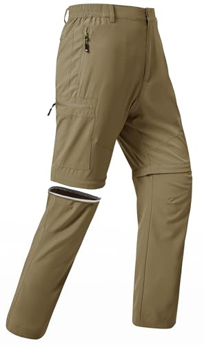 JINSHI Homme Pantalon Convertible Léger à Séchage Rapide Zip-Off Pantalons Cargo Shorts de Randonnée Montagne avec 5 Poches Zippées Kaki EU M