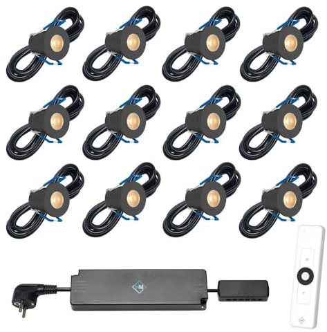 Hamulight LED Einbaustrahler Terrassenüberdachung Valencia Schwarz ab mit Fernbedienung | Wintergarten Beleuchtung - Einbauleuchten - Überdachung | 3W - Dimmbar - Warmweiß | Set mit 12 Stück