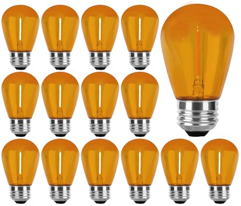 LRSUEYSKIN 15 Pack Orange LED Bulb S14 LED Relacement Bulbs 1W Shatterproof S14 Outdoor Indoor String Replacement Light Bulb Waterproof Plastic E26 Base for Wedding Garden Party Yard(Orange)