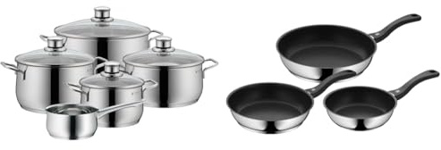 WMF Diadem Plus - Batería de Cocina de 5 Piezas de Acero Inoxidable, Base Inducción & Devil - Juego de 3 Sartenes Antiadherentes 20-24-28 cm, Sartén de Acero Inoxidable y Revestimien