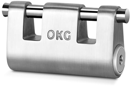 OKG Ultra sicheres Edelstahlschloss – 3 Schlüssel, 2 Stangen, robustes Vorhängeschloss aus massivem Guss, 1,1 cm Bügel, Druckzylinder, rostfreies Außenschloss – Kombi-Sicherheitskette für