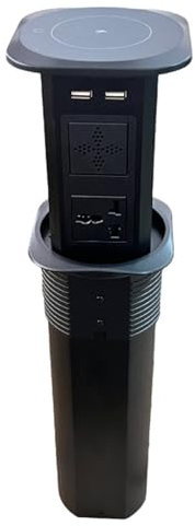 Pop-up-uttag med Bluetooth-högtalare, inbyggt skrivbordslyftuttag med trådlös laddning, lämplig för köksö, kontorsdator,B-Black