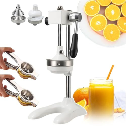 QUSYZD Spremiagrumi manuali Robot da Cucina per Frutta con 2 Piccoli spremiagrumi, estrattore di spremiagrumi a Mano, Piastra di Pressione Grande di Grosso Calibro - Facile Estrazione d,White