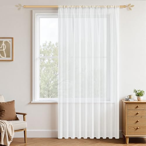 MRTREES Voile Gardine nach Maß Weiß Halbtransparent Boho Makramee Stil mit Stangendurchzug Modern Maßanfertigung 1 Stück Breite 70cm bis 300 cm Höhe 70cm bis 300 cm für Wohnzimmer Schlafzimmer Küche