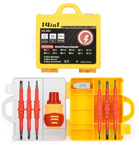 XANHOY Set di cacciaviti isolati da elettricista, set professionale di 14 punte magnetiche per uso domestico