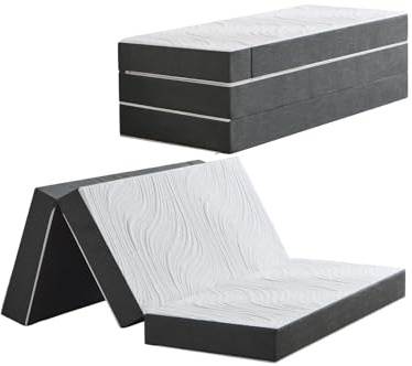 Twirest Klappmatratze Faltbare Gästematratze 140 x 200 x 10 cm Waschbar & Klappbar 4-teilige Faltmatratze mit abnehmbarem Bezug für Reisen Camping Gästebett Grau