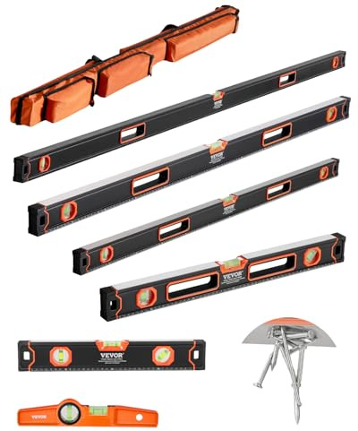 VEVOR Niveau à Torpille Magnétique 6PCS, 78/48/32/24/16/10 po, Flacons à Bulles, Mesure à 45/90/180 degrés, Outil de Nivellement en Alliage d'Aluminium, Résistance aux Chocs, Mesure SAE et Métrique