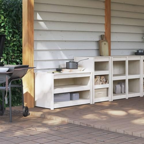 IBUQDDV Unterschrank Vorratsschrank Sideboard Küchenschränke Outdoor-Küchenschränke 2 STK. Weiß Massivholz Kiefer für Esszimmer, Wohnzimmer, Küche