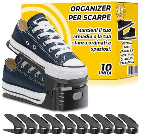The Inventions Emporium Organizer Scarpe Salvaspazio Regolabile per Armadio Raddoppia la Capacità della Scarpiera Facilmente Set da 10 Pezzi Colore Nero