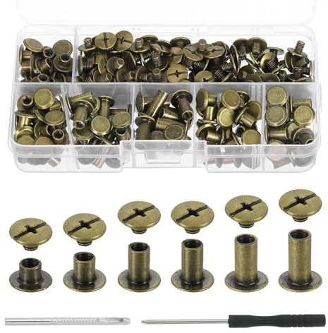 PATIKIL M5 Chicago Screw Rivets 110 Sets Metal Phillips Head Binding Screws Post Nail Rivet Stud Screw for Leather Jacket Belt Bag DIY Craft Bookbinding, Bronze