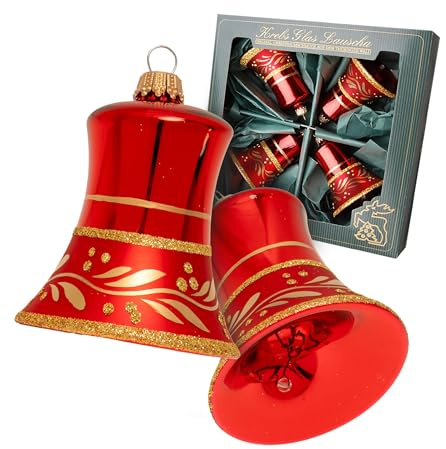 Krebs Glas Lauscha - Weihnachtsdekoration/Christbaumschmuck aus Glas - Glocken - Farbe: Matt Rot - Menge: 4 Stück - Größe: ca. 7 cm - Made in Germany