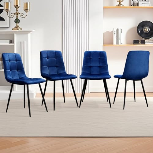 HOMELUX Esszimmerstühle 4er Set Küchenstuhl Essstühle mit Rückenlehne Samtbezug Polsterstuhl Esszimmer Stuhl für Küche Wohnzimmer, Metallbeine,110 kg Belastbar, Ergonomisch Sitzfläche Blau