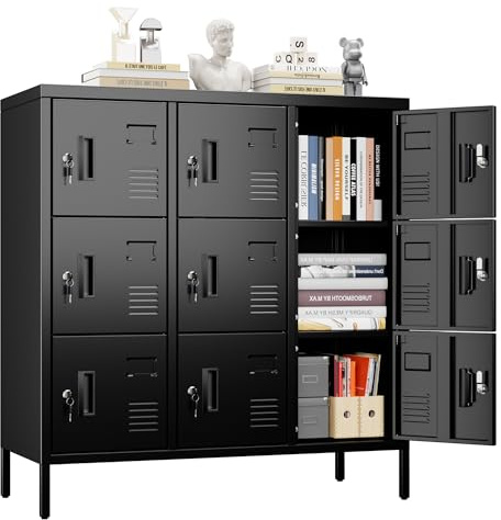 Aobabo Metal Locker with Padlock and Keys for School Office Gym Bedroom, 9 Doors Black Steel Storage Locker Cabinet for Employees Industrial Storage,Assembly Required