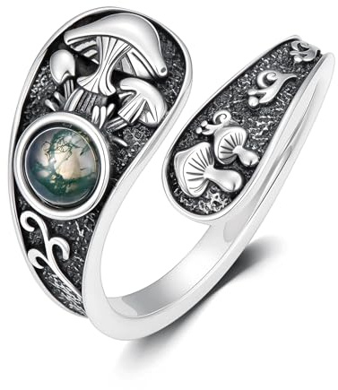 Seiyang Dragonfly/Mushroom Spoon Rings 925 Sterling Silver Vintage Boho Spoon Rings Oxidized Wrap Adjustable Ring Victorian Ring Gifts for Women