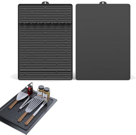 Silikongrilltillbehör, sidobrännare, grillmatta, Napoleongrilltillbehör, sidobord, matta, BBQ grilltillbehör, redskapshållare, spatelmatta för kök, spis, grill, bänkskivor (svart)