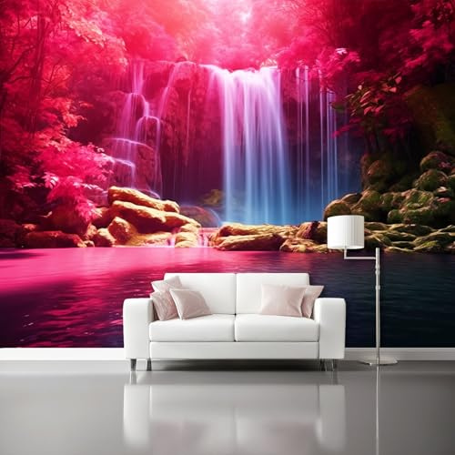 3D Papel Pintado Paisaje De Fantasía Para Pared – Mural Decorativo Impermeable Para Dormitorio Y Sala Rosa Cascada Rocas– Papel Tapiz Fotomurales De Pared