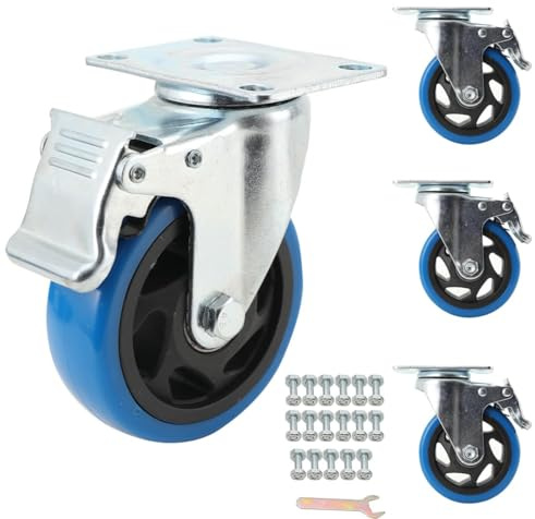 NICCOO 100mm 4-tlg Lenkrollen mit Bremse, Schwerlastrollen Tragkraft 480kg | 360° Drehung Möbelrollen Transportrollen für Möbeln Industrietransport Werkzeugtasche Tisch Kabinett