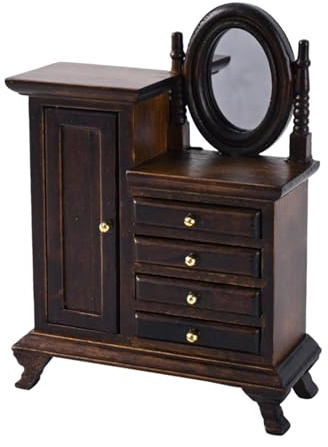 Ensemble de meubles de maison de poupée en bois avec tiroirs de rangement fonctionnels - Coiffeuse vintage pour chambre à coucher miniature - Exposition miniature - Meubles de maison de poupée à