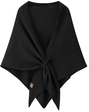 Fjquamitix Pashmina Shawl Wraps Women Knitted Shawls and Wraps Cardigan Cape Wool Blend Cashmere Shoulder Top Sweater Shawl Scarf for Spring, Autumn, and Winter (Black)