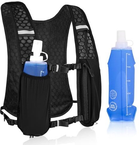 Gaethra Löparväst för kvinnor och män, lätt drickväst med drickflaska, mjuk, 500 ml och mobiltelefonficka, dryckesryggsäck, justerbara bröstremmar för trailrunning, vandring, maraton, löpning, jogging