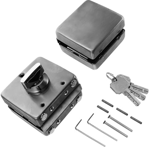 Ipetboom Cerradura para Puerta de Cristal 304 Acero Inoxidable Doble Apertura sin Marco para Puertas Dobles Llave Exterior y Pomo Interior Pestillo Resistente Anticorrosión para Hogar