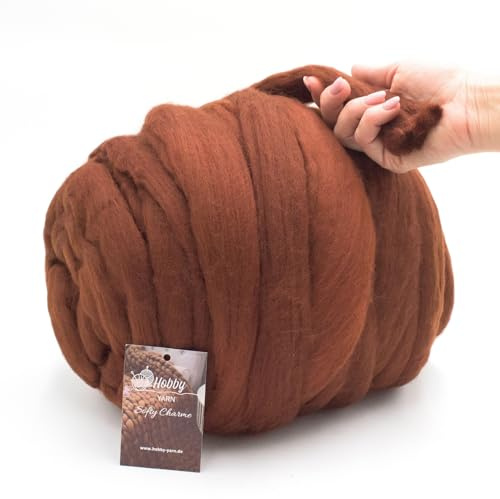Hobby YARN – Softy charm – 100 % ny ull, 1 kg per garn, XXL merinoull, extra tjock filtull, torr och våt tovning, handstickning, filtar, babyfiltar, husdjurssäng (47418 – skogsbark)