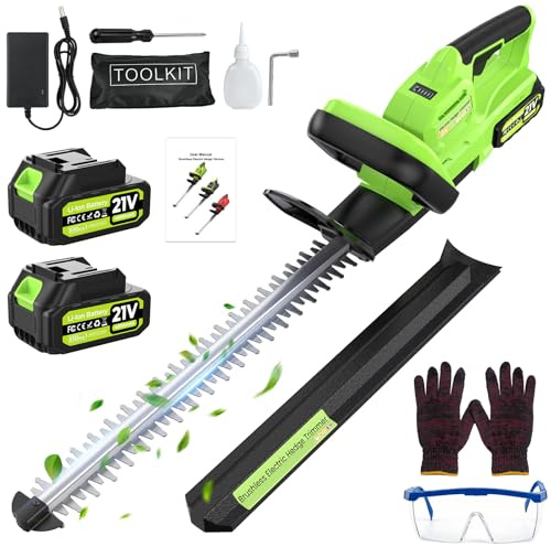Tagliasiepi a Batteria, 50 cm Tagliasiepi Elettrico, 2 * 4.0Ah Batteria Tagliasiepi, Capacità di Taglio 16 mm Taglia Siepi da Giardino Elettrico, 800W Tagliasiepe a Batteria per Siepi, Arbusti