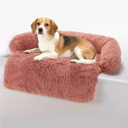 TALCON Hundsäng, husdjur sofföverdrag för soffa, lugnande kattsoffa plysch valpsäng matta med halkfri bas, vikbar tvättbar hund- och kattsäng soffa möbelskydd dyna (rosa, 115 x 95 x 15 cm)