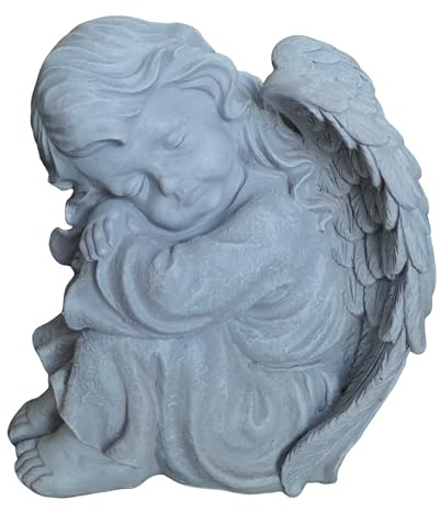 Relaxdays Ángel para Tumba Resistente a Intemperie y heladas, 24x24x15 cm, poliresina Gris Piedra