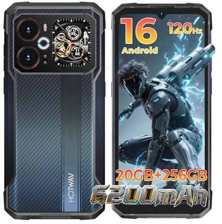 HOTWAV Cyber 18 Outdoor Handy 2026, 6,75 4G Android 16 Baustellen Handy | 20GB+256GB, 6200mAh 20W Schnellladung, Wasserdicht, Rückseitige Display, 64MP+16MP+20MP Nachtsicht, 5G WiFi/FACE ID/OTG/NFC