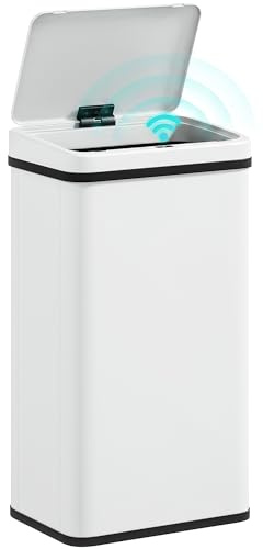 HOMCOM 50L Sensor Bin with Quiet Soft-Close Lid, Automatic Touchless Motion Sensor Kitchen Bin with Fingerprint Resistant Stainless Steel for Hygienic Gyms, Home Office, Assembly Required, White
