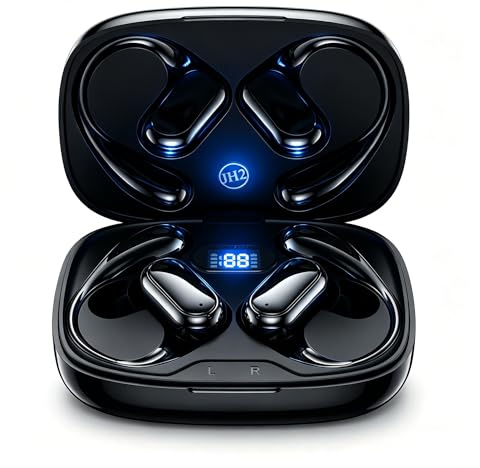 Wireless Earbuds Sports, Open ear Headphones Bluetooth 5.4, with 4 ENC Noise Cancelling HD Mic Earphones, for iPhone/Android, IP7 Waterproof, 40H Playtime, LED Display for Workouts Running Fitness
