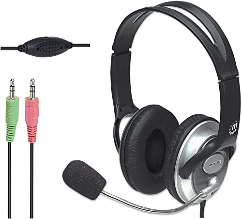 Manhattan Classic Stereo Headset (Flexibles Mikrofon aus Edelstahl und integrierte Lautstärkeregelung) schwarz