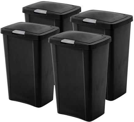 Sterilite 4 Pack Kitchen Trash Can - 13 Gallon TouchTop Wastebasket with Titanium Latch, Black