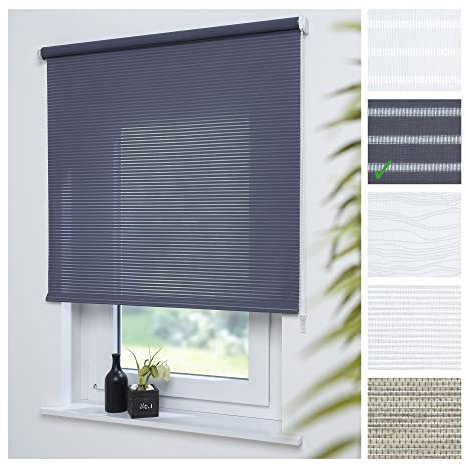 Liedeco® Rollo, Fenster Rollo, Kettenzug-Rollo / 102 x 180 cm (Breite x Höhe), Streifen dunkelgrau/mit Dekor, Lichtdurchlässig, Blickdicht/viele Farben, Größen und Typen/Variable Montage möglich