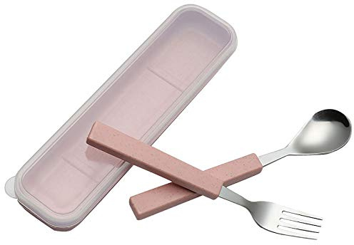 VANRA 2-Piece Children Flatware Set 18/10 Stainless Steel Child Tableware Set Silver Cutlery Set Silverware Dinner Utensils Spoon Fork Set with Travel Case for Kids (Chrome Finished) (Pink)