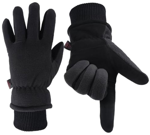 OZERO Winter Gloves for Men Women, Cold Proof Deerskin Suede Leather Warm Thermal Gloves for Driving, Working, Hiking, Skiing - Water Resistant Windproof, Denim-Black Large
