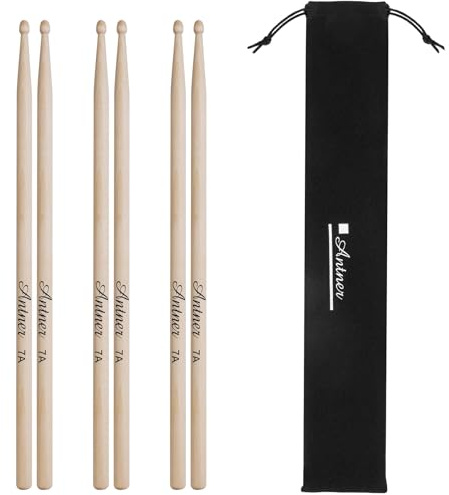 Antner 3 Pairs Maple Wood Drumsticks 7A Drum Sticks for Kids and Beginners