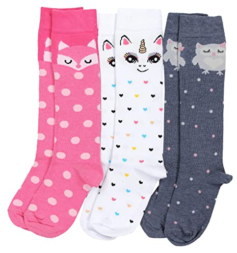 TupTam Kniestrümpfe Mädchen – Kniestrümpfe Kinder Baumwolle 3er Pack – Bunte Kniesocken für Schule & Alltag, Farbe: Farbenmix 1, Socken Größe: 31-34