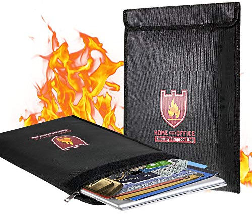 Fireproof Document Bag, 15 x 11 Solid Silicone Coated Fire Resistant & Water Resistant Money Fireproof Safe Storage for Jewelry, Zipper Closure for Maximum Protection