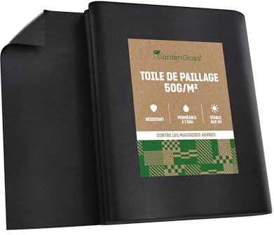 GardenGloss 10m² Ogräsduk Trädgårdsduk Mot Ogräs – Ogräsfolie Vattengenomsläpplig – Rivstarkt Ogrästyg 50g/m² – Hög UV-Stabilisering (5m x 2m, Vikt)