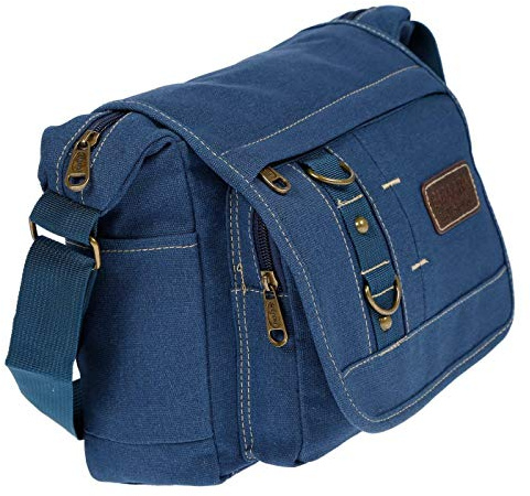 Christian Wippermann Sac à bandoulière pour femme en toile Différentes couleurs, bleu, 25 x 23 x 10-12 cm