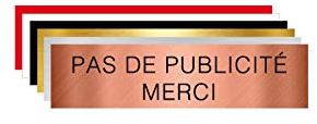 Signalétique.biz France - Plaque Gravée Pour Boîte Aux Lettres Pas de Publicité Merci - Dimensions 10 x 2,5 Cm - Aspect Cuivre Brossé avec Écriture Helvetica Noir