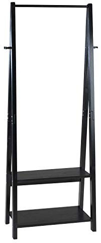 Home4You Kleiderständer Garderobenständer Standgarderobe | Holz | Schwarz | 2 Schuhablagen